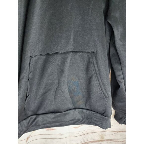 Solid Black 100% Polyester Long Sleeve Hooded Sweatshirt with Drawstring - Picture 8 of 10